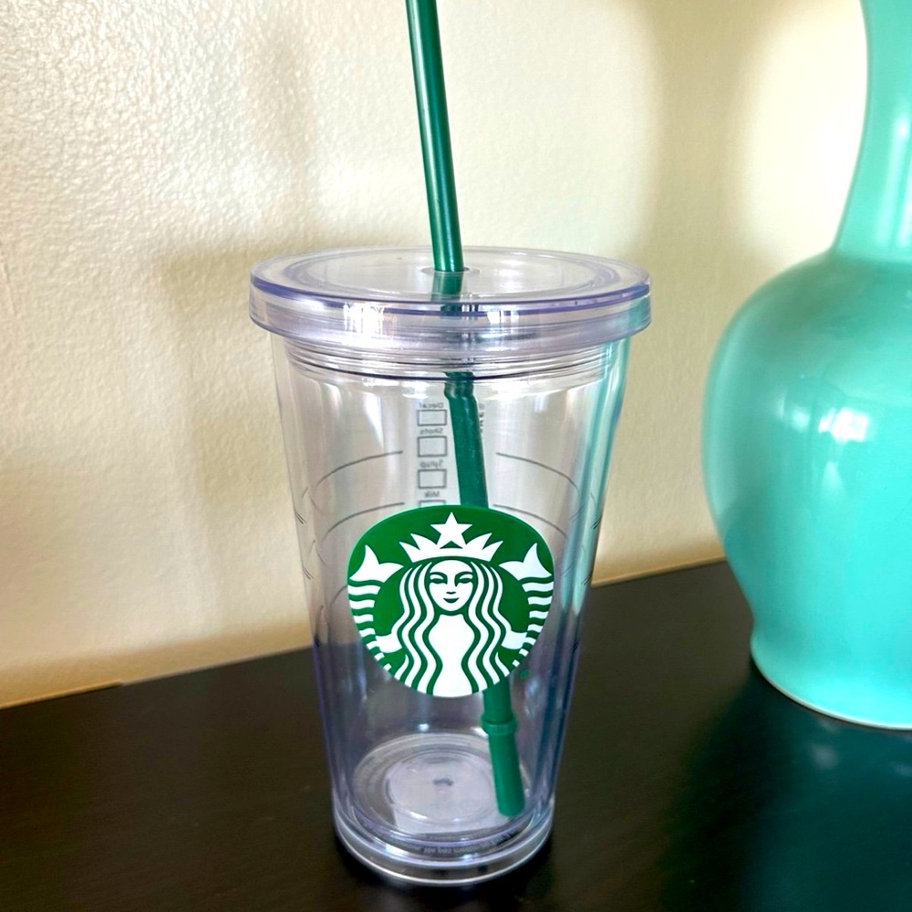 NWT Starbucks clear acrylic double wall cold tumbler reusable cup Grande 16oz